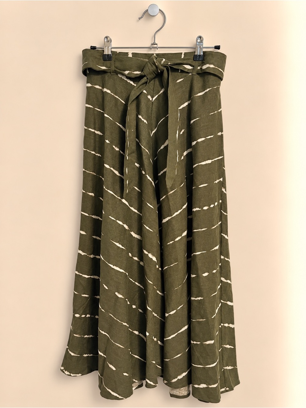 Simply Vera Vera Wang Olive & Cream Striped Belted Maxi Skirt - Sz S Like New
